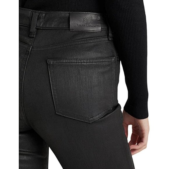 LAUREN Ralph Lauren Coated High-Rise Straight Ankle Jeans (Black Feather) - Picture 3 of 3